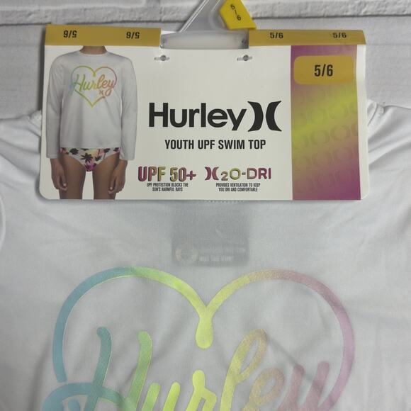 Hurley Girls Long Sleeve Dri-Fit UPF 50+ Shirt White / Pastel Heart Size 5/6 - Picture 4 of 6